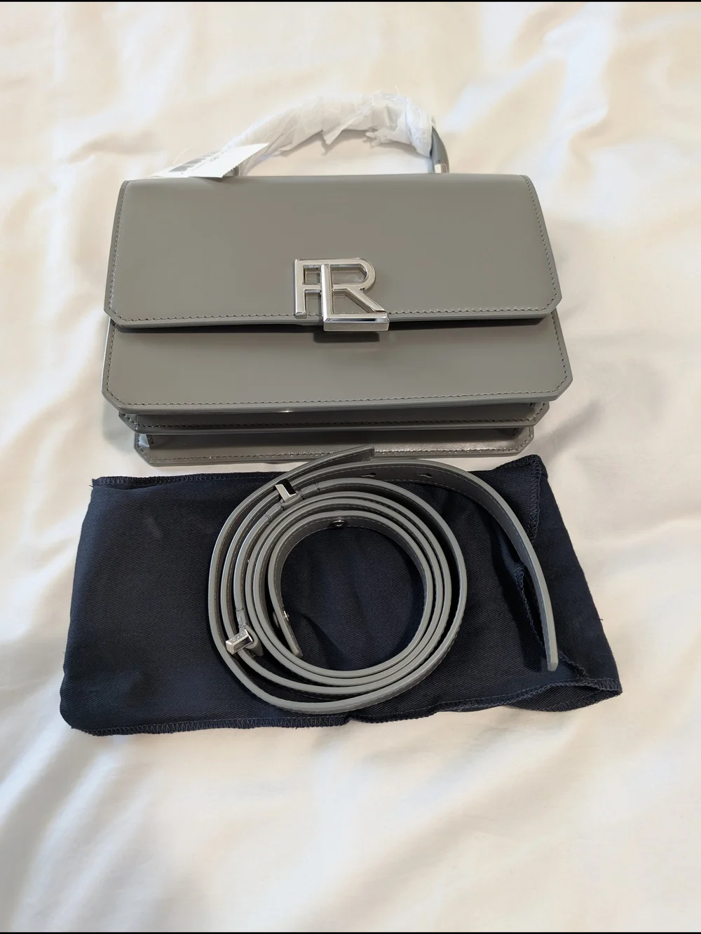 Ralph Lauren Gray Smooth Leather Top-Handle Crossbody with Silver RL Hardware
